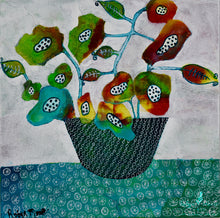 vase of colorful flowers sitting on table hand drawn ink details 