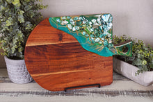 wood cheese board green resin art stones