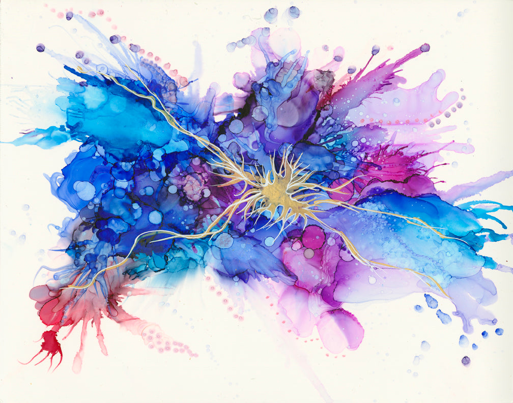 abstract alcohol ink splashy painting with texture and vibrant colors