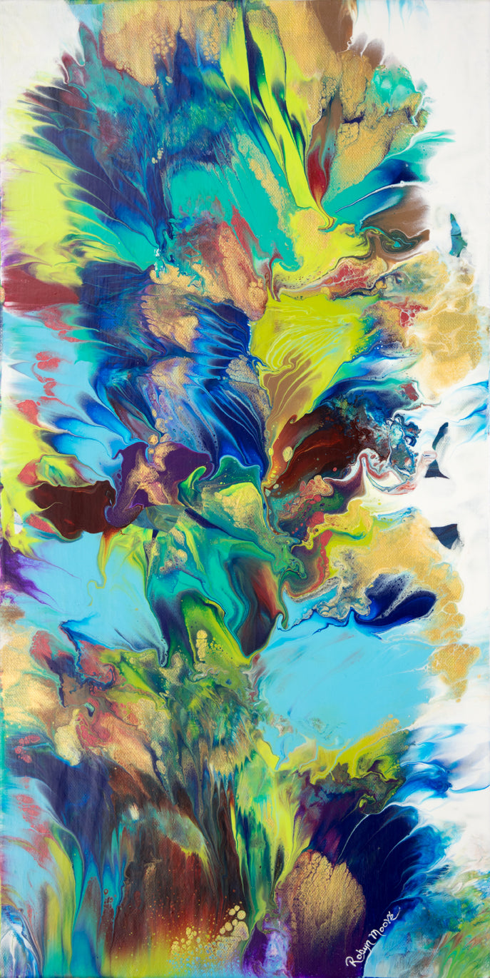 abstract fluid acrylic painting with texture and vibrant rainbow colors