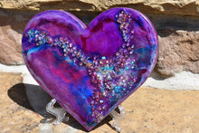 magenta blue heart with fire glass and glitter