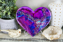 magenta blue heart with fire glass and glitter