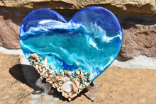 ocean heart with shells blue teal white