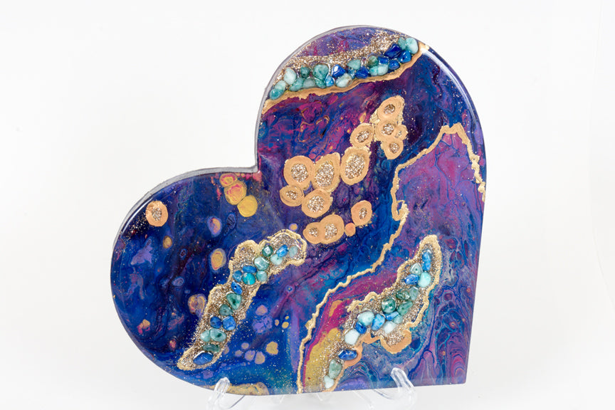 Abstract blue purple magenta heart with blue stones