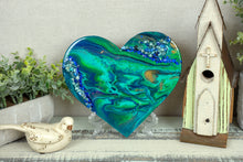 organic swirl blue green teal heart with blue stones