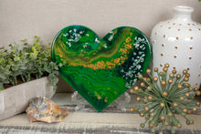 organic swirl green gold heart with white flakes