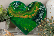 organic swirl green gold heart with white flakes