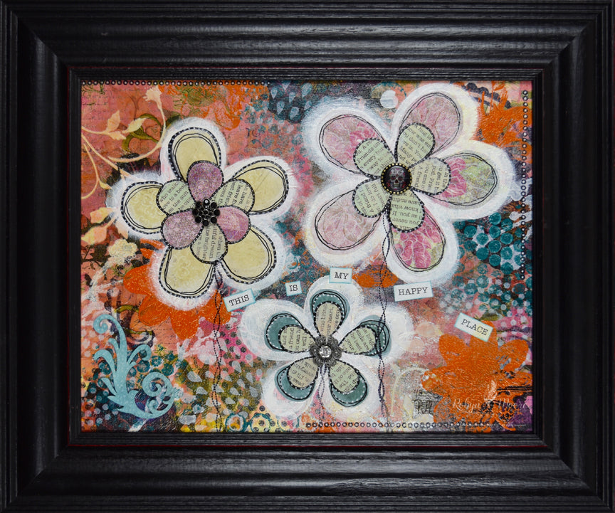 hand cut designer paper daisies painting multi-color textured vibrant background