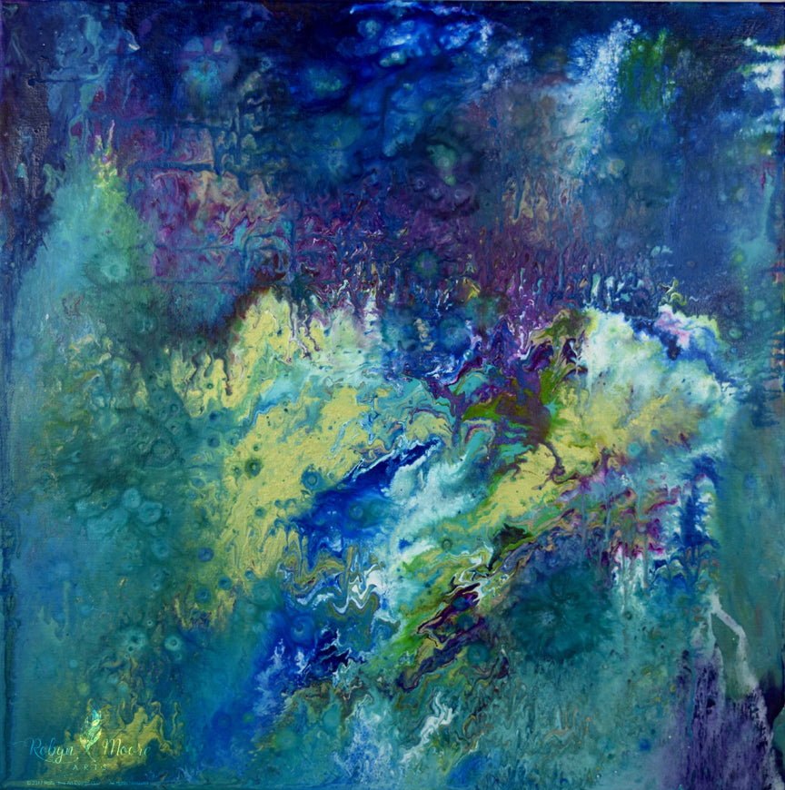 abstract ocean like swirling movement of vibrant acrylic paint