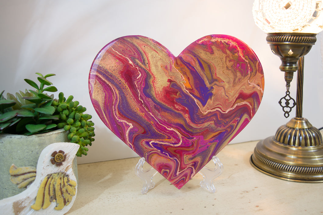 abstract fluid heart red magenta gold purple