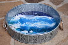 round metal blue ocean tray