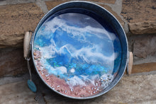 round metal blue ocean tray