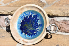 wood serving bowl with blue green glitter pigment