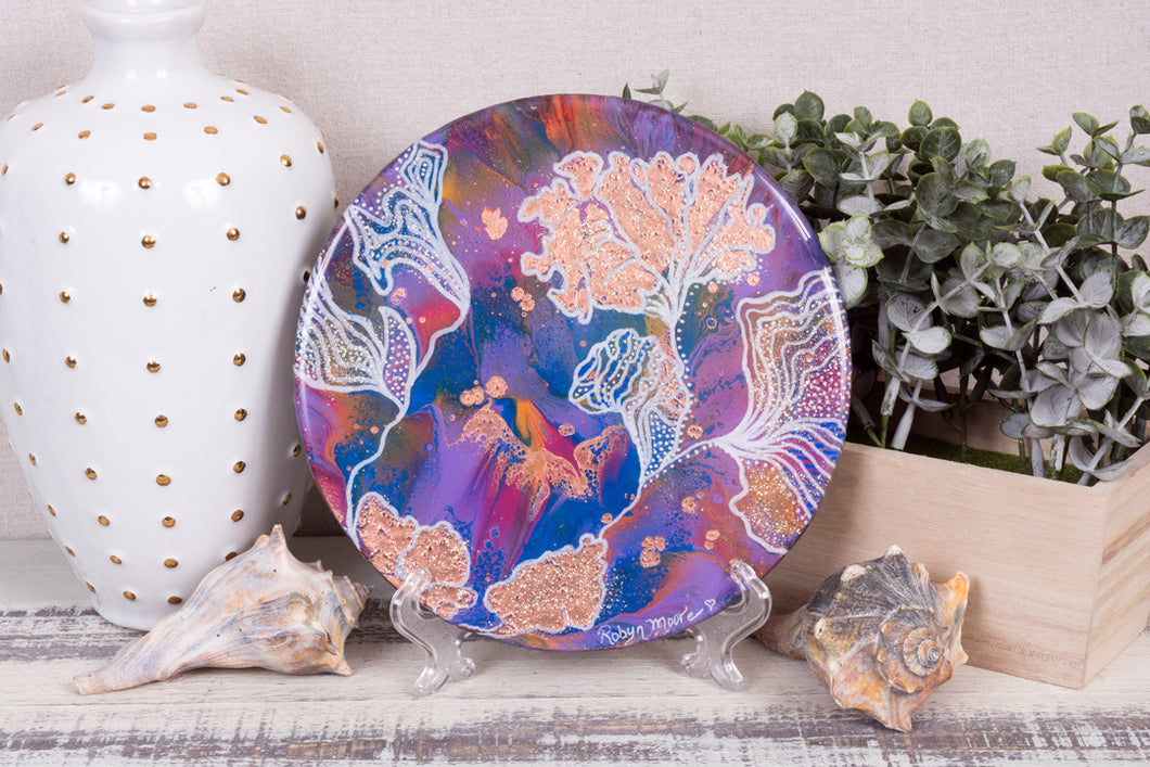 abstract round flower paint with asian flowers