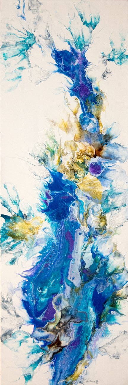 abstract acrylic fluid painting with texture and vibrant blue colors