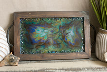 blue and copper serving tray