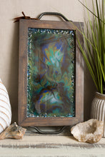 blue and copper serving tray