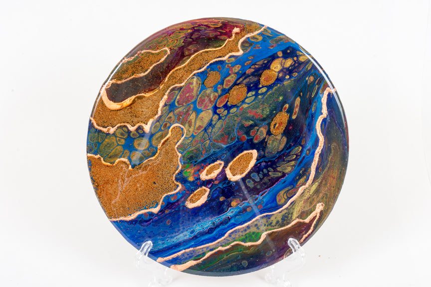 Abstract rainbow color trivet with copper foil