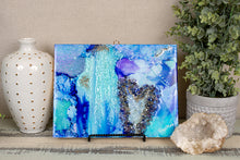 alcohol ink deep under sea cavern turquoise blue waters with bubbles