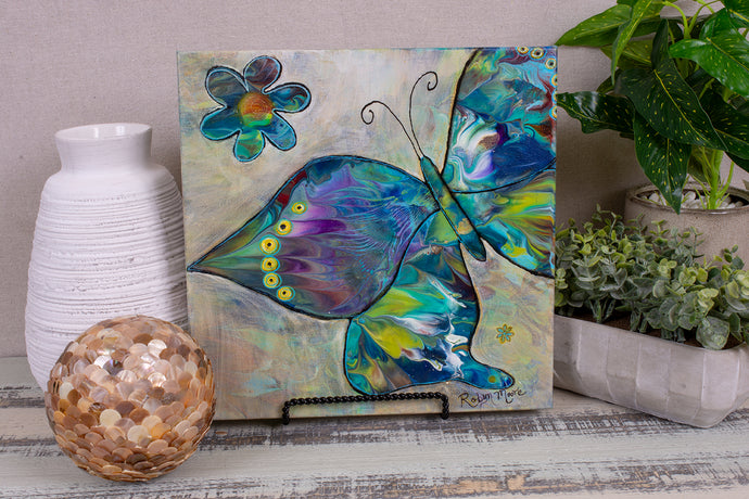 vibrant abstract background with butterflies and flower painting